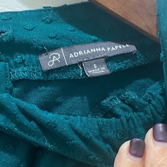Adrianna Papell Emerald Green Swiss Dot 3/4 Sleeve Blouse, S - Picture 5 of 7